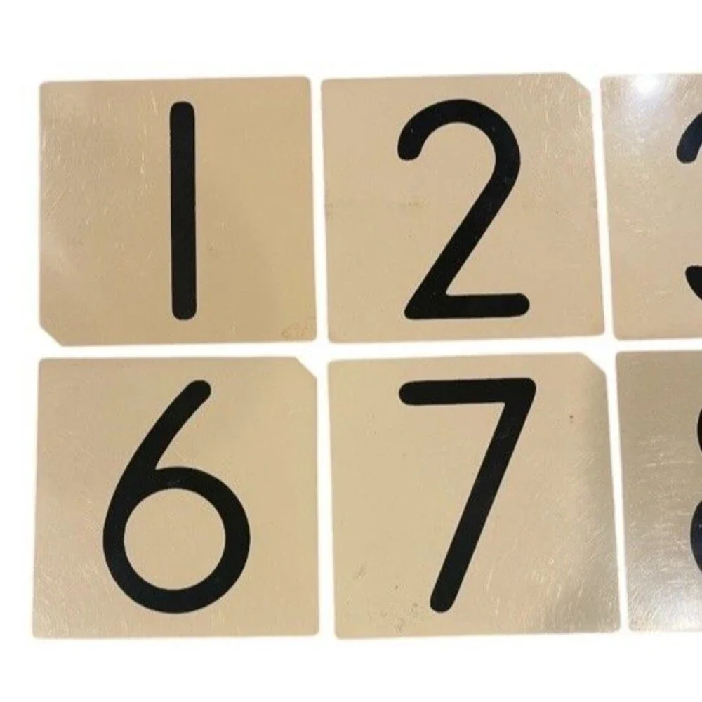 Vintage Number Flashcards 1-10 Laminated Black On Beige Background